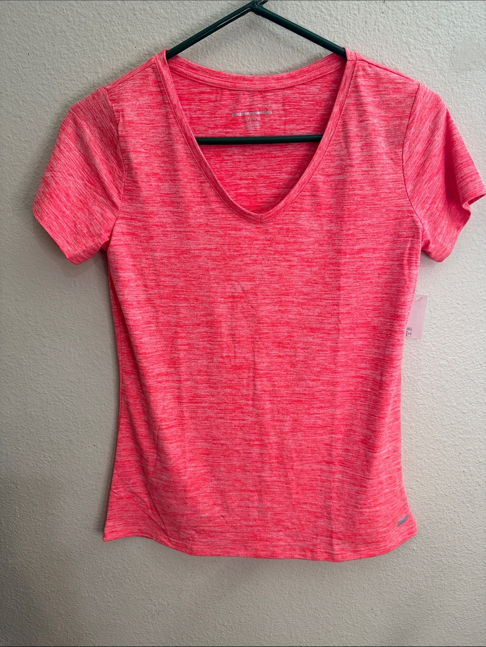 Amazon Essentials Women’s Heathered Hot Pink V-Neck Short Sleeve Tee